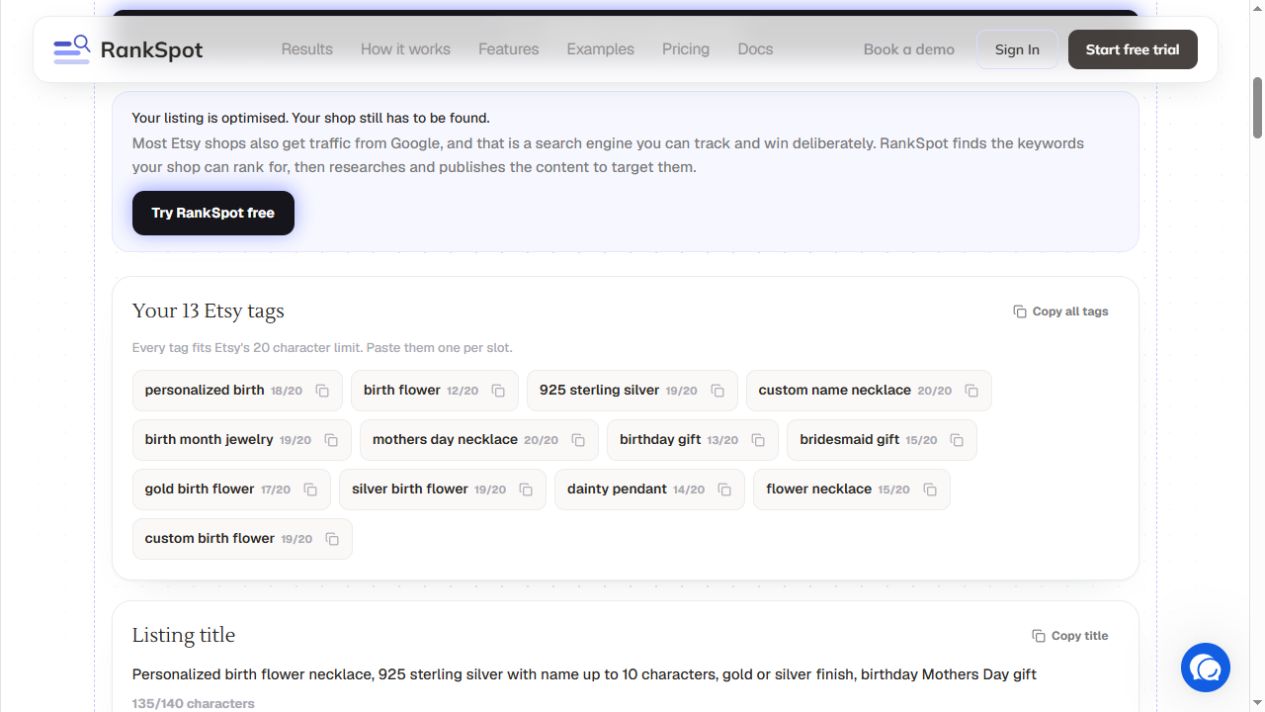 Preserved RankSpot first-run output screenshot from October 4, 2026
